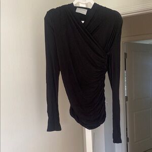 Modern Citizen Lilou Wrap-Neck Long Sleeve Tee in Black